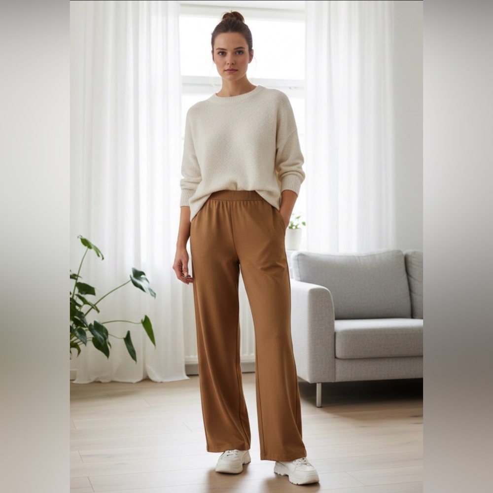 ICHI IHKATE SUS Wide Leg Pants - Tan/Camel - Recycled Fabric - Size Medium - Picture 1 of 6